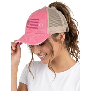 image:imageFunky Junque Criss Cross Ponytail Cap Messy Bun Distressed Baseball HatAmerican Flag  Pink