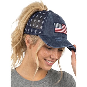 image:imageFunky Junque Criss Cross Ponytail Cap Messy Bun Distressed Baseball HatAmerican Flag Patch  Navy