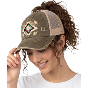 image:imageFunky Junque Criss Cross Ponytail Cap Messy Bun Distressed Baseball HatAztec Design  Dark Olive