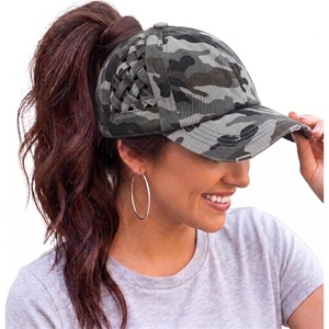 image:imageFunky Junque Criss Cross Ponytail Cap Messy Bun Distressed Baseball HatBasketweave  Grey Camouflage
