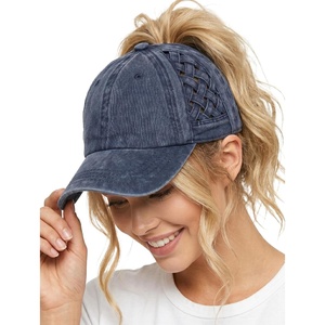 image:imageFunky Junque Criss Cross Ponytail Cap Messy Bun Distressed Baseball HatBasketweave  Navy