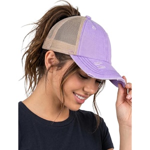 image:imageFunky Junque Criss Cross Ponytail Cap Messy Bun Distressed Baseball HatBeige Mesh  Lavender Distressed