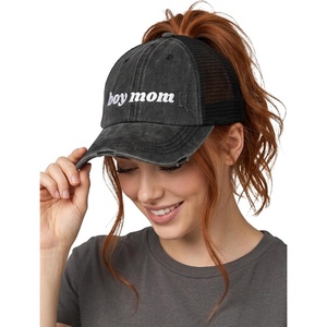 image:imageFunky Junque Criss Cross Ponytail Cap Messy Bun Distressed Baseball HatBoy Mom  Black
