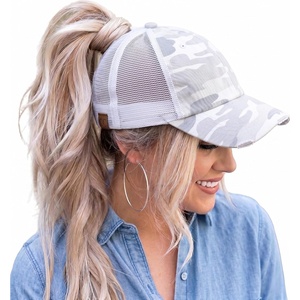 image:imageFunky Junque Criss Cross Ponytail Cap Messy Bun Distressed Baseball HatCamo White