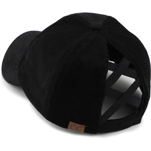 image:imageFunky Junque Criss Cross Ponytail Cap Messy Bun Distressed Baseball HatCorduroy  Black