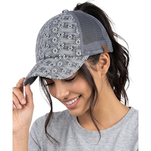image:imageFunky Junque Criss Cross Ponytail Cap Messy Bun Distressed Baseball HatCotton Eyelet  Grey