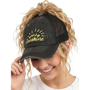 image:imageFunky Junque Criss Cross Ponytail Cap Messy Bun Distressed Baseball HatHello Sunshine  Black