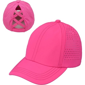 image:imageFunky Junque Criss Cross Ponytail Cap Messy Bun Distressed Baseball HatLaser Cut Hot Pink