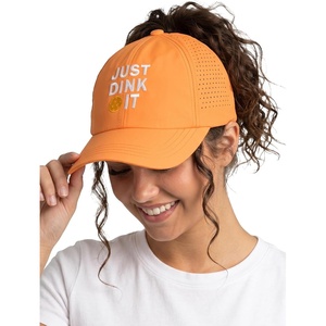image:imageFunky Junque Criss Cross Ponytail Cap Messy Bun Distressed Baseball HatLaser Cut Just Dink It Neon Orange