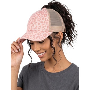 image:imageFunky Junque Criss Cross Ponytail Cap Messy Bun Distressed Baseball HatLeopard  Pink