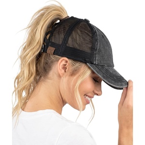 image:imageFunky Junque Criss Cross Ponytail Cap Messy Bun Distressed Baseball HatStone Washed  Black