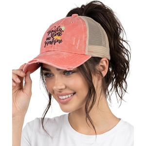 image:imageFunky Junque Criss Cross Ponytail Cap Messy Bun Distressed Baseball HatTequila  Lime  Sunshine  Coral