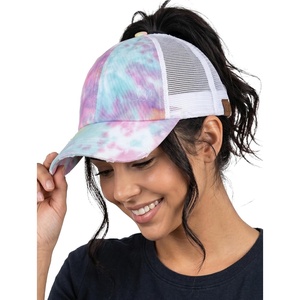 image:imageFunky Junque Criss Cross Ponytail Cap Messy Bun Distressed Baseball HatTie Dye  Cotton Candy WMesh