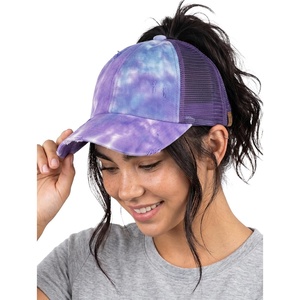 image:imageFunky Junque Criss Cross Ponytail Cap Messy Bun Distressed Baseball HatTie Dye  Purple WMesh