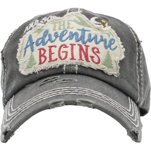 image:imageFunky Junque Distressed Baseball Cap Vintage Embroidered Dad HatAnd So the Adventure Begins  Black