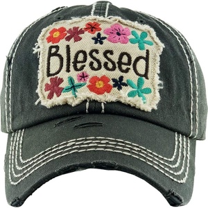 image:imageFunky Junque Distressed Baseball Cap Vintage Embroidered Dad HatBlessed  Black