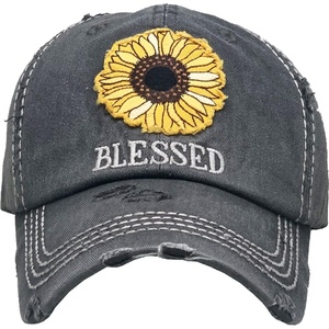 image:imageFunky Junque Distressed Baseball Cap Vintage Embroidered Dad HatBlessed W Sunflower  Black