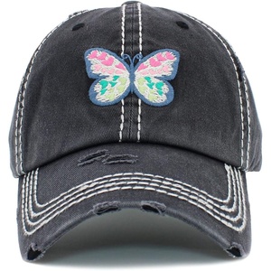 image:imageFunky Junque Distressed Baseball Cap Vintage Embroidered Dad HatButterfly Hearts  Black