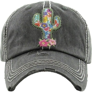 image:imageFunky Junque Distressed Baseball Cap Vintage Embroidered Dad HatCactus  Black