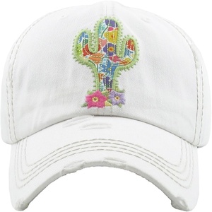image:imageFunky Junque Distressed Baseball Cap Vintage Embroidered Dad HatCactus  White