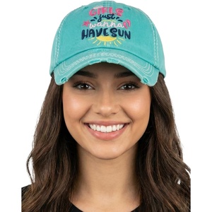 image:imageFunky Junque Distressed Baseball Cap Vintage Embroidered Dad HatGirls Just Wanna Have Sun  Teal