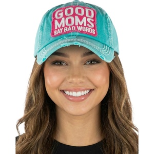 image:imageFunky Junque Distressed Baseball Cap Vintage Embroidered Dad HatGood Moms Say Bad Words  Turquoise