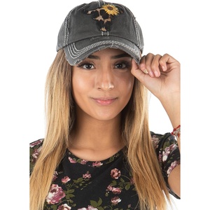 image:imageFunky Junque Distressed Baseball Cap Vintage Embroidered Dad HatLeopard Steer W Flower  Black