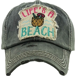 image:imageFunky Junque Distressed Baseball Cap Vintage Embroidered Dad HatLifes a Beach  Black