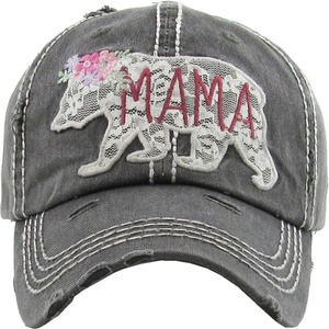 image:imageFunky Junque Distressed Baseball Cap Vintage Embroidered Dad HatMama Bear Lace  Black