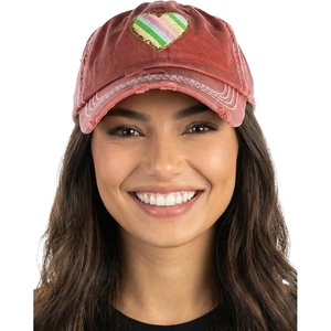 image:imageFunky Junque Distressed Baseball Cap Vintage Embroidered Dad HatRainbow HeartCoral