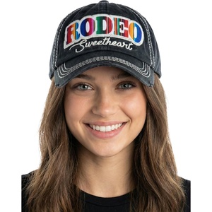 image:imageFunky Junque Distressed Baseball Cap Vintage Embroidered Dad HatRodeo Sweetheart  Black