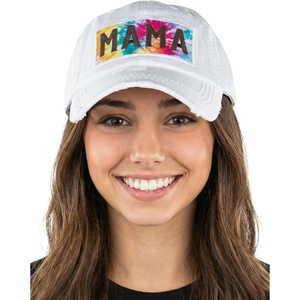 image:imageFunky Junque Distressed Baseball Cap Vintage Embroidered Dad HatTie Dye Mama Patch  White