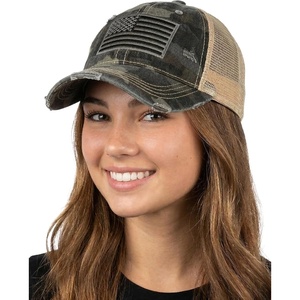 image:imageFunky Junque Distressed Mesh Low Profile Trucker Hat Snapback CapBlack Camo WFlag