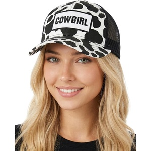 image:imageFunky Junque Distressed Mesh Low Profile Trucker Hat Snapback CapCow Girl Cow PrintBlack