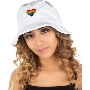 image:imageFunky Junque Funky Embroidered Pride Bucket Hat Unisex 100 Cotton Sun Hat with UV Protection for Festivals and Outdoors One Size  Rainbow Heart  White