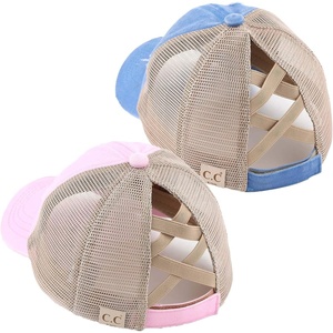 image:imageFunky Junque Girls Criss Cross Ponytail Baseball Cap Kids Messy Bun Hat2 Pack Blue Moon  Light Pink