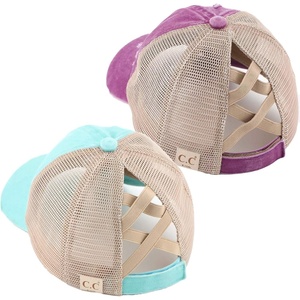 image:imageFunky Junque Girls Criss Cross Ponytail Baseball Cap Kids Messy Bun Hat2 Pack Grape  Mint