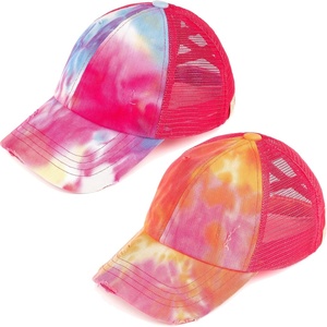 image:imageFunky Junque Girls Criss Cross Ponytail Baseball Cap Kids Messy Bun Hat2 Pack Hot Pink  Orange Tie Dye