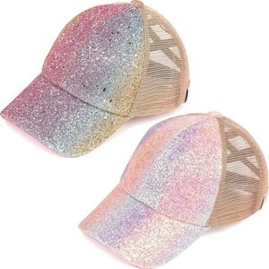 image:imageFunky Junque Girls Criss Cross Ponytail Baseball Cap Kids Messy Bun Hat2 Pack Mermaid  Unicorn Ombre Glitter