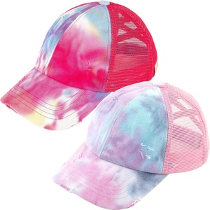 image:imageFunky Junque Girls Criss Cross Ponytail Baseball Cap Kids Messy Bun Hat2 Pack Tie Dye Hot Pink  Tie Dye Light Pink