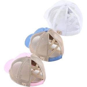 image:imageFunky Junque Girls Criss Cross Ponytail Baseball Cap Kids Messy Bun Hat3 Pack White  Blue Moon  Light Pink