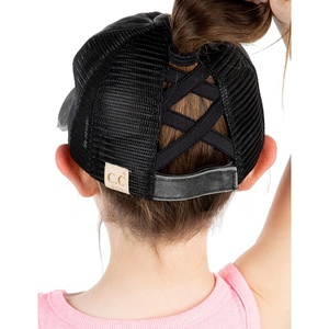 image:imageFunky Junque Girls Criss Cross Ponytail Baseball Cap Kids Messy Bun HatBlack Washed WBlack Mesh