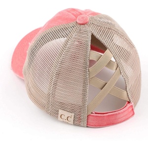 image:imageFunky Junque Girls Criss Cross Ponytail Baseball Cap Kids Messy Bun HatCoral Washed