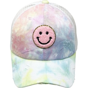 image:imageFunky Junque Girls Criss Cross Ponytail Baseball Cap Kids Messy Bun HatSmiley  Tie Dye Cotton CandyPink