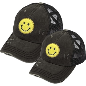 image:imageFunky Junque Mommy Me Criss Cross Ponytail Baseball Cap Set2 Pack Smiley Face  BlackYellow
