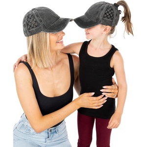 image:imageFunky Junque Mommy Me Criss Cross Ponytail Baseball Cap SetBasketweave  Black 2 Pack