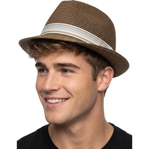 image:imageFunky Junque Packable Straw Fedora Mens Panama Trilby HatCoffee Brown