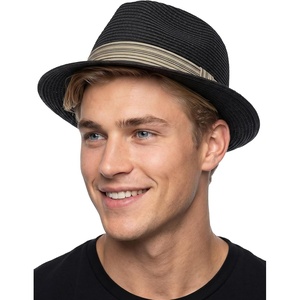 image:imageFunky Junque Packable Straw Fedora Mens Panama Trilby HatJet Black