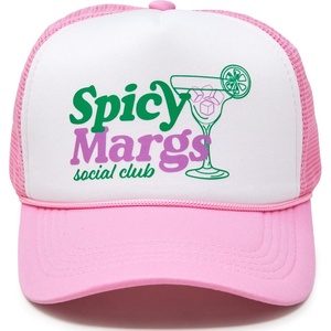 image:imageFunky Junque Premium Mesh Snapback Trucker Hat  Stylish Comfort for All  Patriotic Humor amp MoreSpicy Margs Social Club  Light PinkWhite