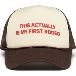 image:imageFunky Junque Premium Mesh Snapback Trucker Hat  Stylish Comfort for All  Patriotic Humor amp MoreThis Actually is My First Rodeo BeigeBrown
